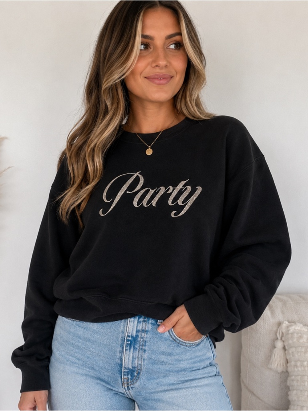 Universal Thread Black Sweatshirt with Metallic Script